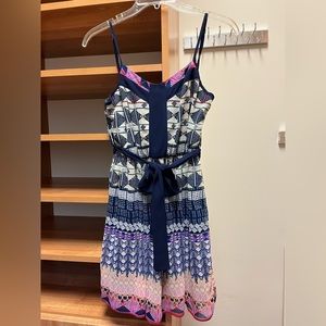 BCX dress with adjustable straps;blue, purple, pink, yellow, cream; blue belt